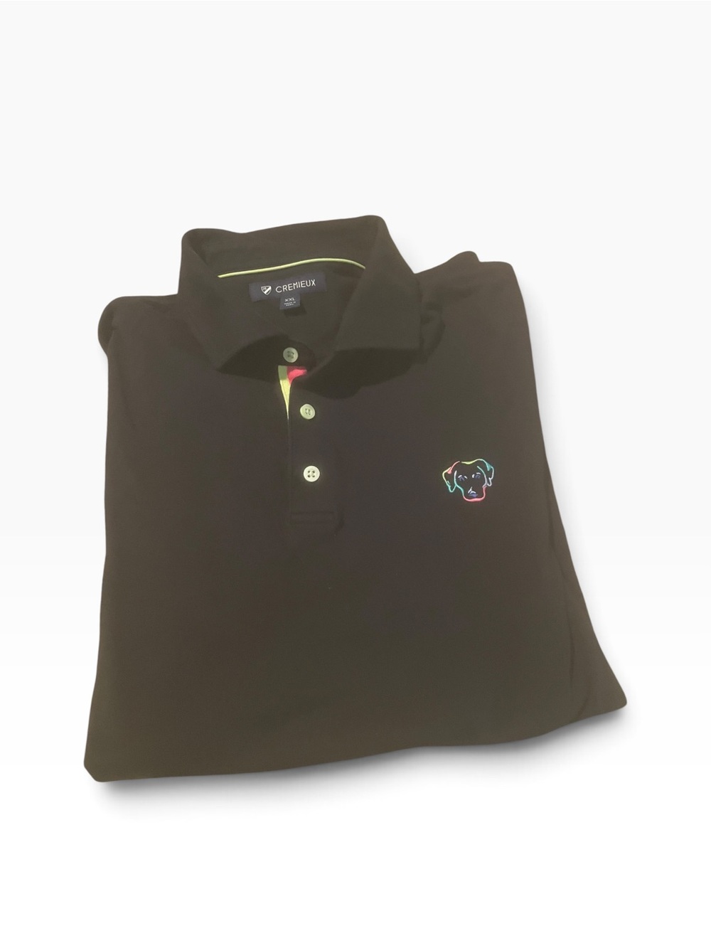 Cremieux size XXL Men's Black Polo Shirt with Multicolor Dog Embroidery like new